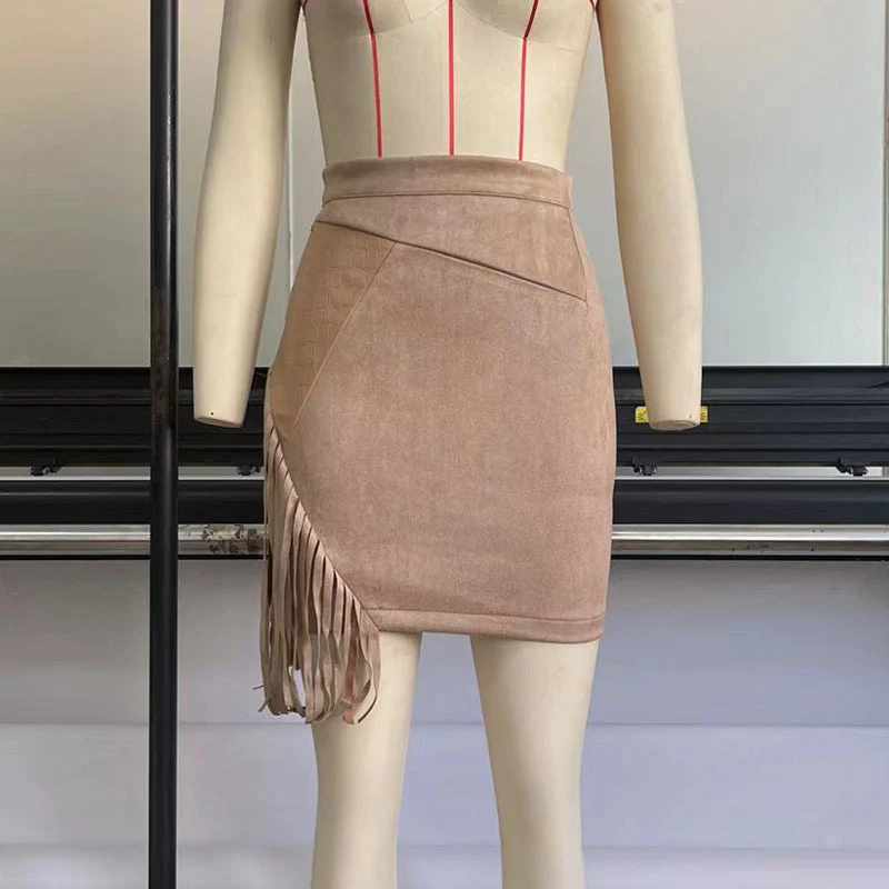 Women's Fringed Skirt Sexy Irregular High Waist Hip-Hugging Suede Mini Dress Fashionable and stylish skirt, perfect for — photo 3