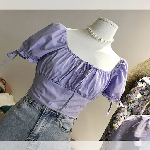 Title 4, Puff sleeve short top for a stylish and comfort...