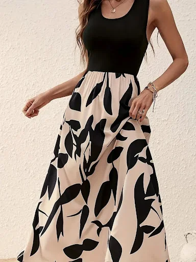 Title 4, Summer New Printing Round Neck Contrast Color D...