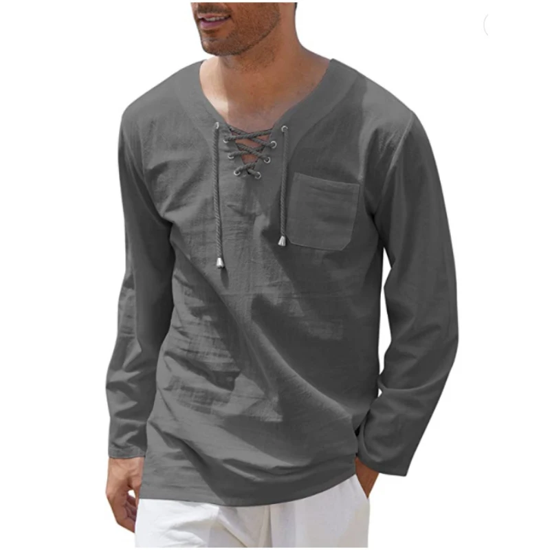Camisa casual masculina de manga longa com cadarço, ideal para um visual moderno e despojado. Perfeita para uso diário e diversas ocasiões. — foto 10
