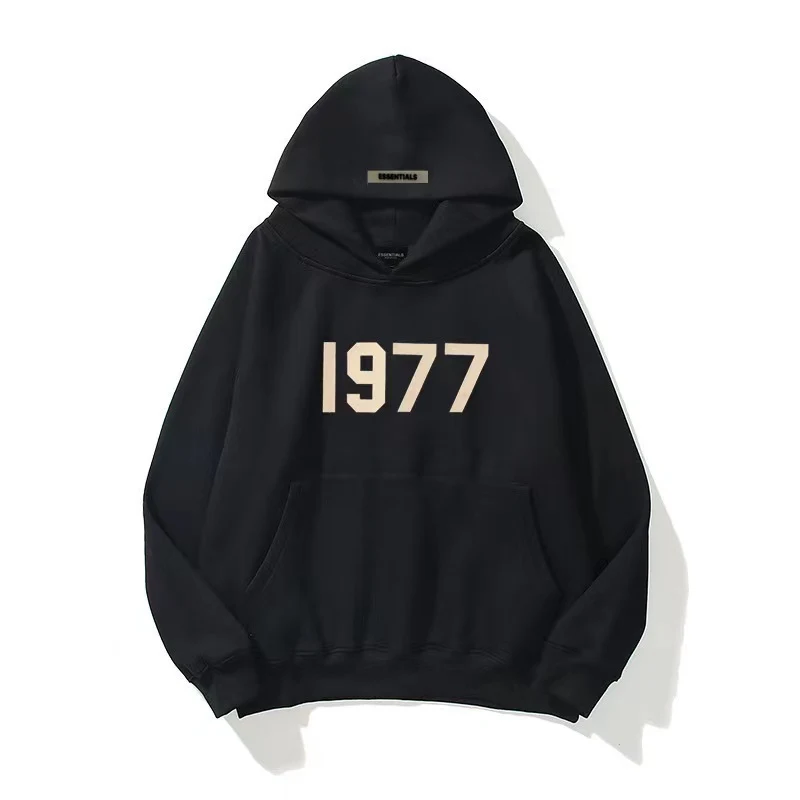 Moletom unissex estilo urbano 1977 com forro de fleece solto. Perfeito para homens e mulheres, com capuz. Conforto e estilo. — foto 8