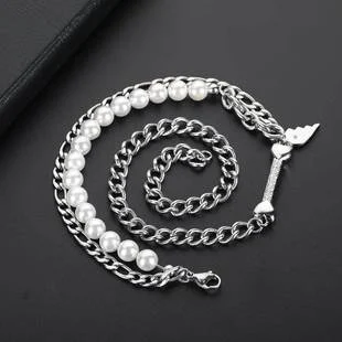 Title 3, Street Pearl Aço Inox Colar Pulseira Hip Hop Mi...