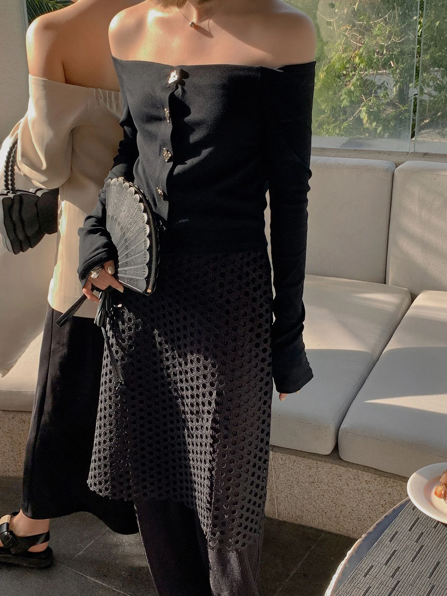 Cutout Panel Knit Design Black Trousers for a stylish, modern look. These comfortable and versatile trousers are perfect — photo 4