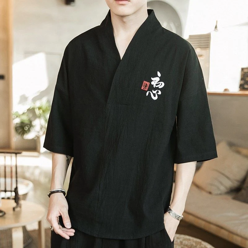 Top Hanfu estivo con ricami, maniche a cinque punti, scollo a V ampio, in stile retrò Tang. Perfetto per un look fresco ed elegante durante l'estate. — foto 1