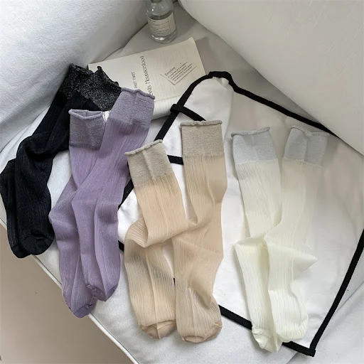 Title 15, Thin Dark Pattern Mid-calf Length Loose Socks K...