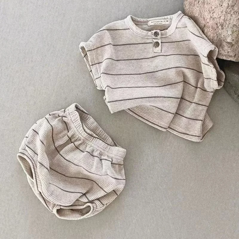 Title 5, Conjunto Casual Infantil Listrado de Waffle Mac...