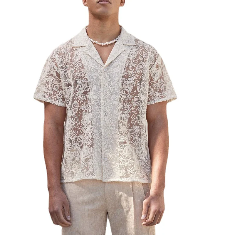 Title 5, Mens Fashion Casual Draping Hollow Lace Shirt ...