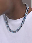 Colar com corrente cubana endurecida e costura azul, para um visual resistente e estiloso. Ideal para qualquer ocasião. — foto 4