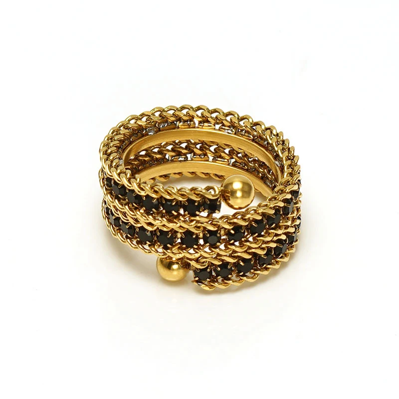 Anel Multicamadas de Aço Inoxidável 18K com Diamantes Completo e Zircônio Incrustado – Brilho e Sofisticação para um Look Impecável — foto 15