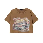 Retro distressed printed short sleeve round neck with dropped shoulder and loose fit T-shirt. Comfortable and stylish fo — photo 5