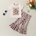 Kinder zomerpakje met bloemenprint, korte mouwen top en flared broek, perfect voor warme dagen en buitenspelen. — foto 26