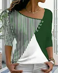 V-hals T-shirt met contrastprint voor dames, losse pasvorm. Comfortabel en stijlvol voor een casual look. Perfect voor dagelijks gebruik en elke garderobe. — foto 4