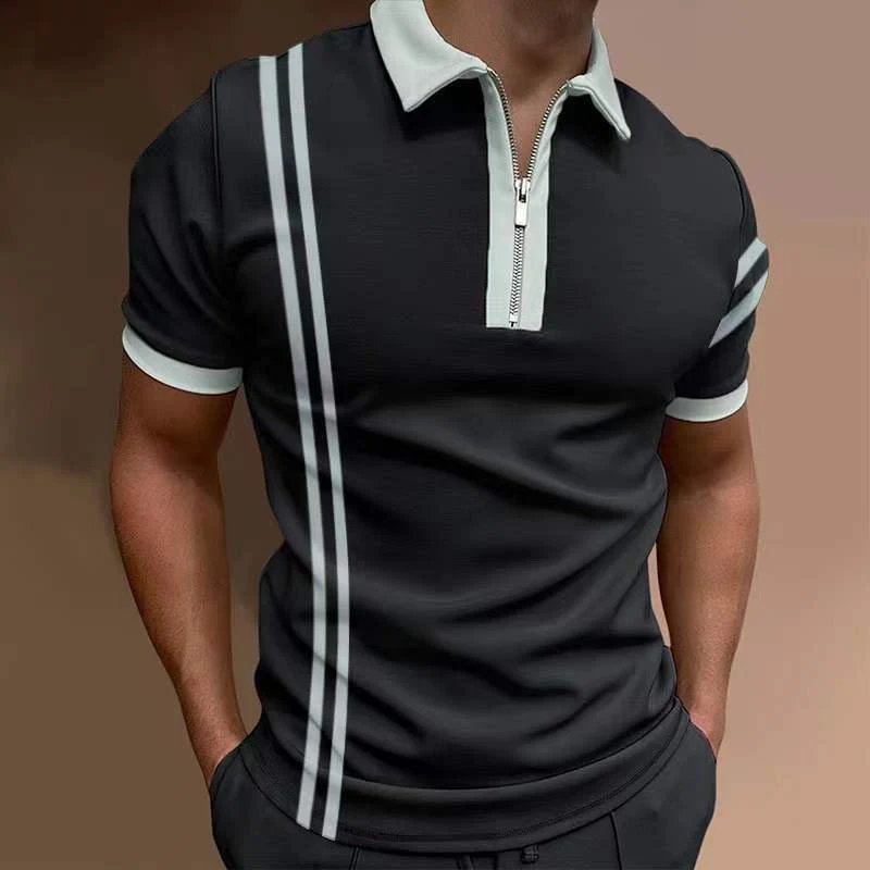 Camisa polo masculina casual com estampa digital de manga curta, modelagem slim, ideal para um visual moderno e confortável, estilo europeu e americano. — foto 53