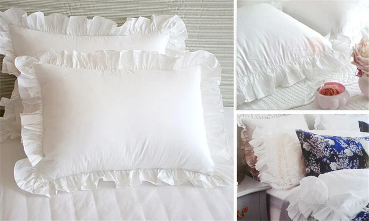 Fronha de renda branca pura, plissada e feita à mão, com babados de algodão, perfeita para adicionar elegância e conforto ao seu quarto. — foto 4