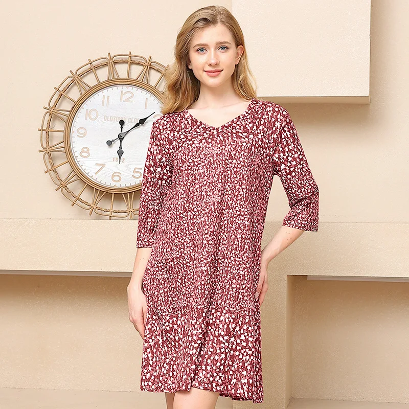 Vestido feminino com decote em V estampado Splice, manga média, ideal para um visual estiloso e confortável em diversas situações. — foto 5