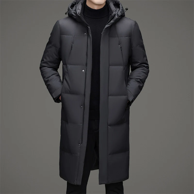 New Thick Warm White Duck Down Detachable Hat Men's Mid-length Down Jacket Perfect for Cold Winter — photo 3