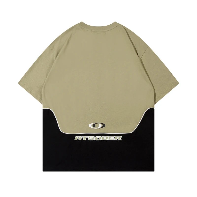 Camiseta masculina de verão estilo retrô americano com mangas curtas e cores contrastantes, perfeita para um visual casual e estiloso. — foto 3