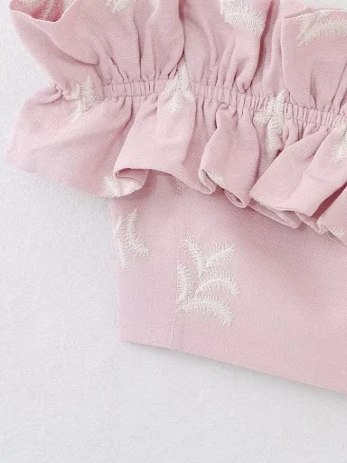 Title 6, Blusa feminina de linho misto bordada, estilo e...