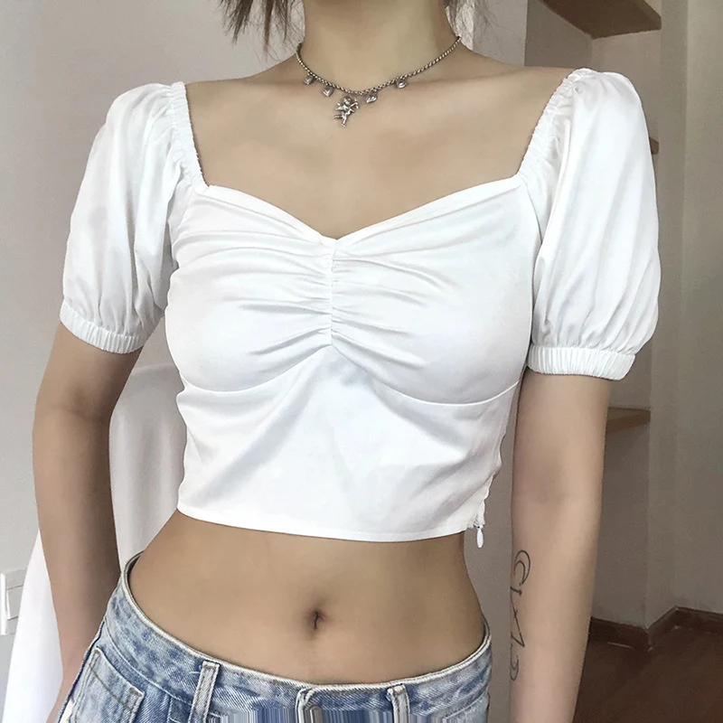Title 9, Short-sleeved square collar exposed navel top i...
