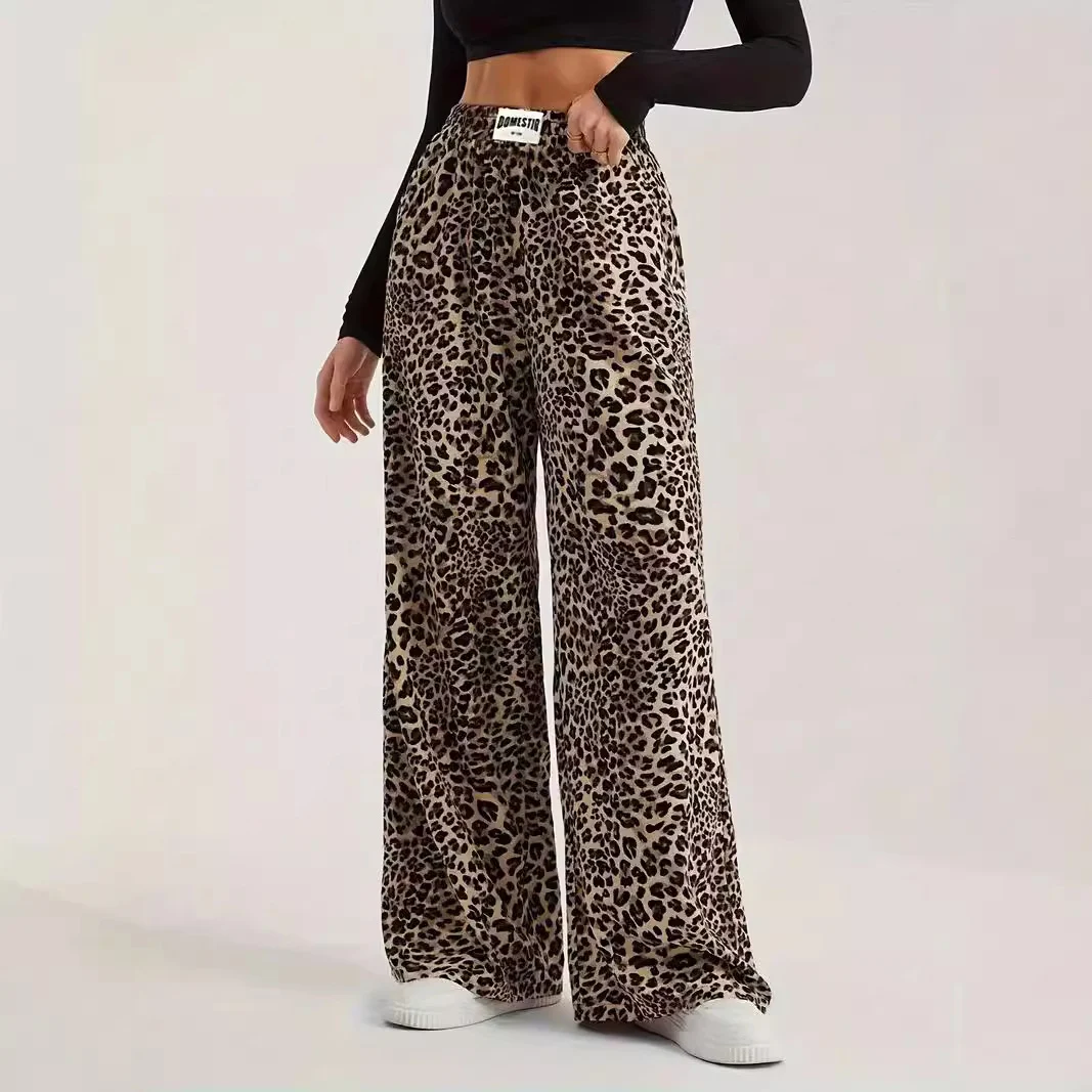 Wansheng pantalone sa leopard printom, ravne, kežual, visokog struka, široke i komotne. Idealne za udoban i moderan izgled. — foto 1
