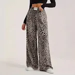 Wansheng pantalone sa leopard printom, ravne, kežual, visokog struka, široke i komotne. Idealne za udoban i moderan izgled. — foto 1