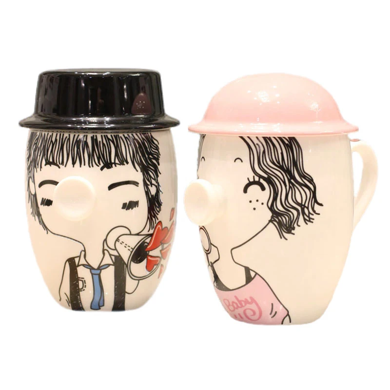 Caneca de cerâmica criativa de desenho animado com tampa. Desfrute de suas bebidas com estilo, ideal para café, chá e momentos de relaxamento. — foto 3