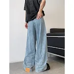 Hoogwaardige, gewassen retro broek met wijde pijpen. Veelzijdige en comfortabele broek voor een stijlvolle look, perfect voor dagelijks gebruik. — foto 7