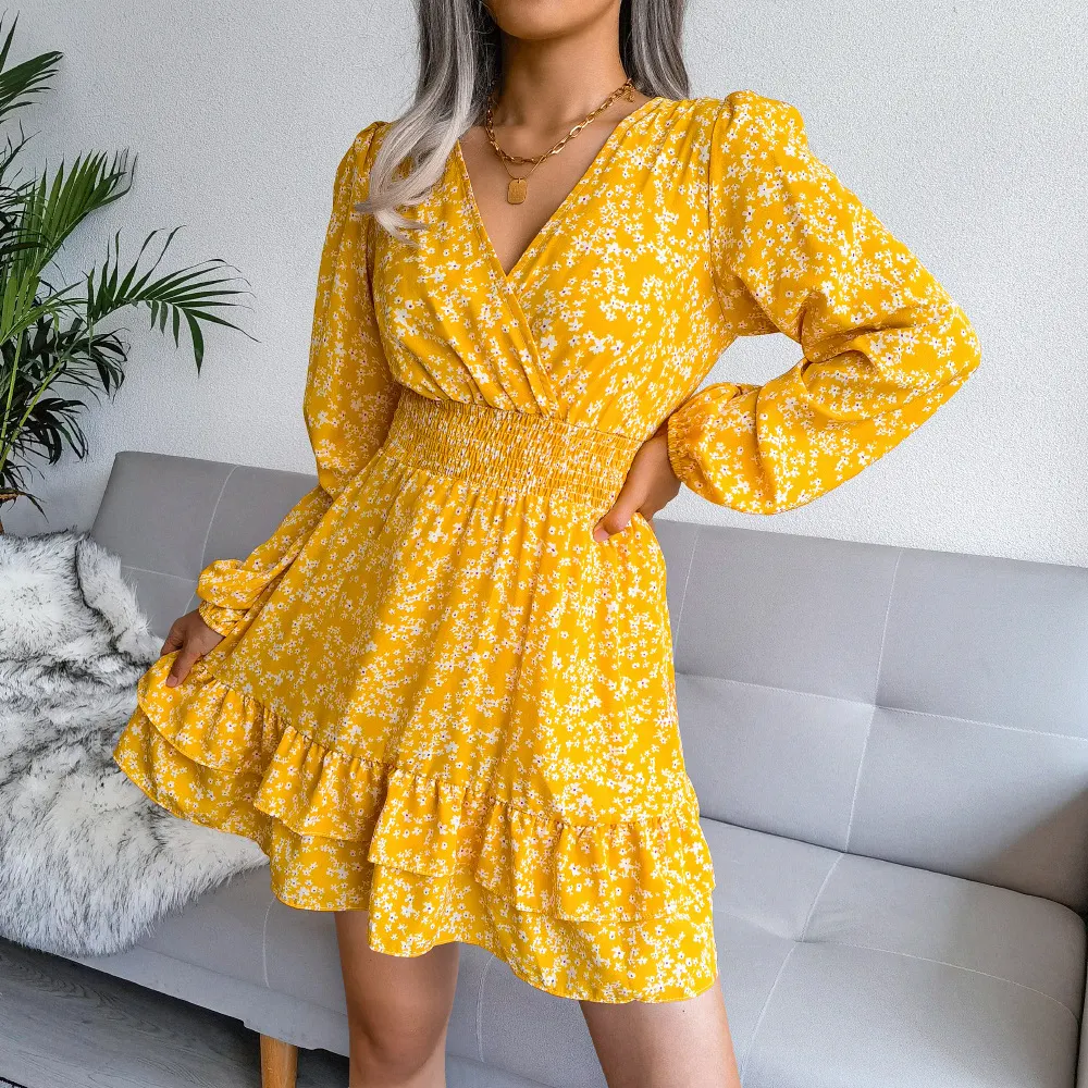 Title 3, Womens Casual Versatile Floral V-neck Dress