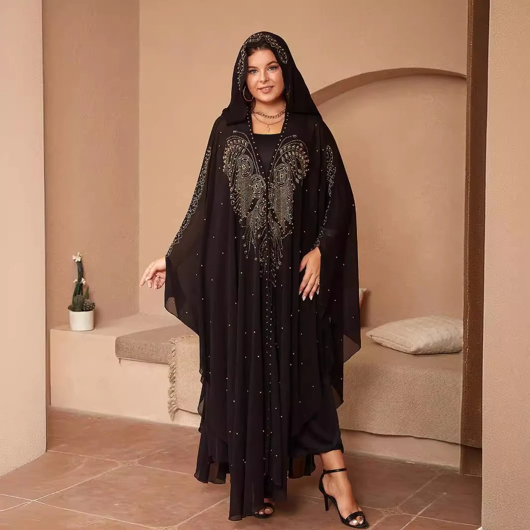 Capa e xale muçulmano com strass e contas, chiffon de alta densidade, perfeito para um visual elegante e sofisticado. — foto 1