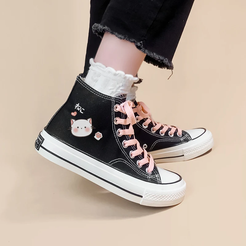 Cute Printed Canvas Shoes Women's High Top Black Casual. Comfortable and stylish everyday footwear, perfect for adding a — photo 1