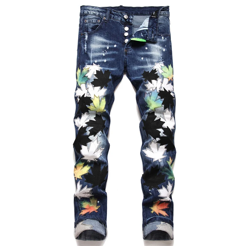 Heren Slim Jeans met Contrast Patches Moderne Stijl Slanke Pasvorm Comfortabel en Modieus Perfect voor een Casual Look en Gemakkelijk te combineren — foto 5