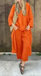 Traje de 2 piezas para mujer, manga larga, cuello en V holgado, pantalón ancho de cintura alta con bolsillos, cómodo y elegante. — foto 1
