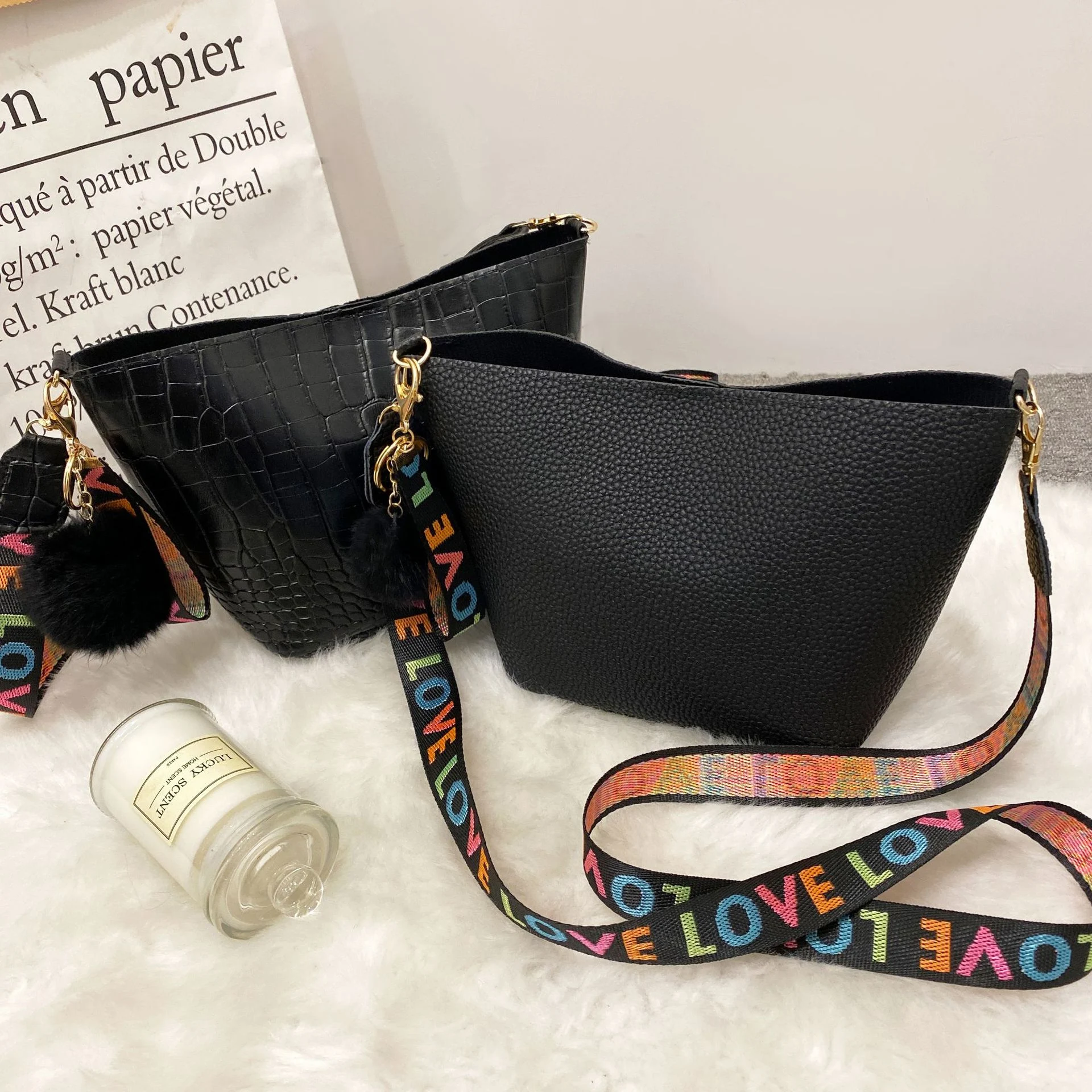 Title 9, Womens shoulder girdle bucket bag with lychee ...