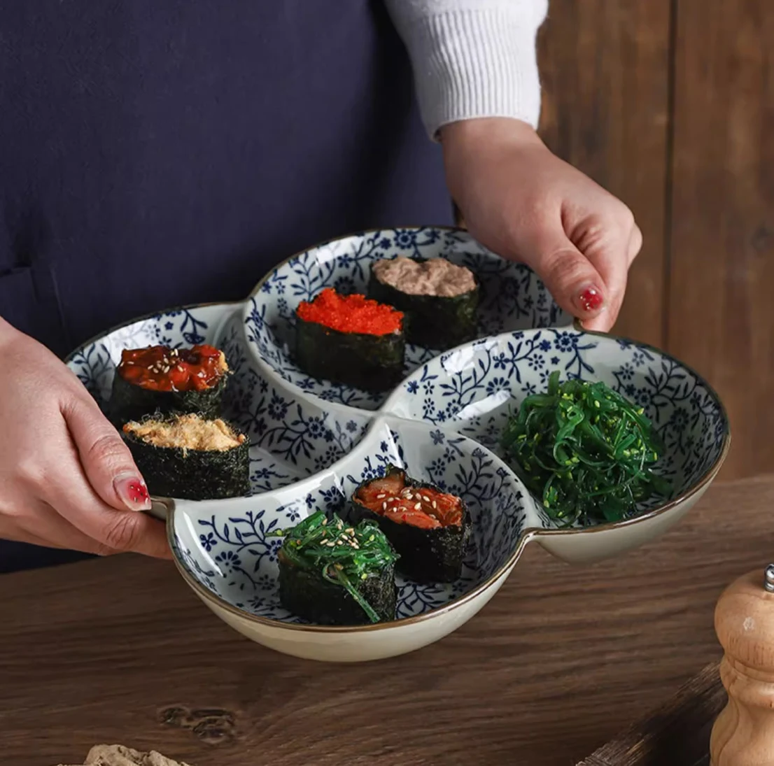 Title 4, Four-grid plate cooking retro tableware ceramic...