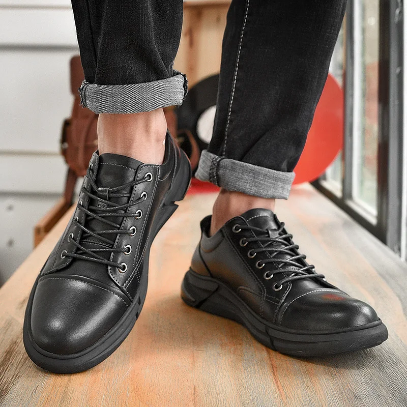 Retro Casual Leather Shoes Korean Fashion Trend Wild Personality Thick Soled Men's Shoes Stylish Comfortable Footwear — photo 3