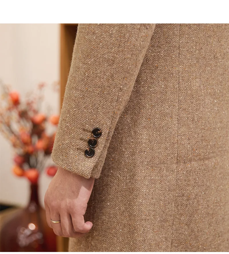 Title 12, Brown Warm Wool Double Breasted Slim Jacket for...