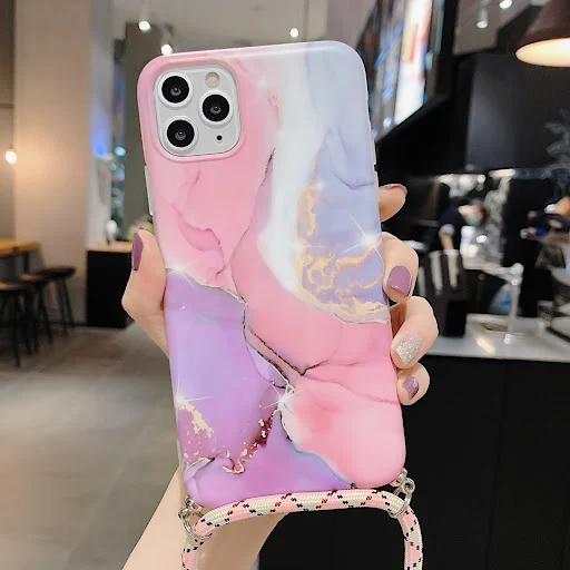 Title 1, Marble pattern lanyard phone case compatible wi...