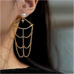 Brincos originais com design de asterismo em malha, pérolas e banho de ouro. Adicione um toque de sofisticação ao seu visual. — foto 5