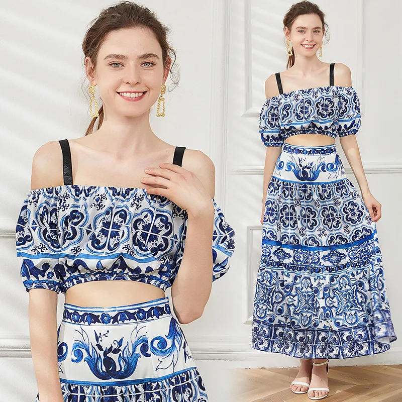 Summer boat neck off-the-shoulder short tube top high waist long skirt two-piece set, perfect for a stylish and comforta — photo 9