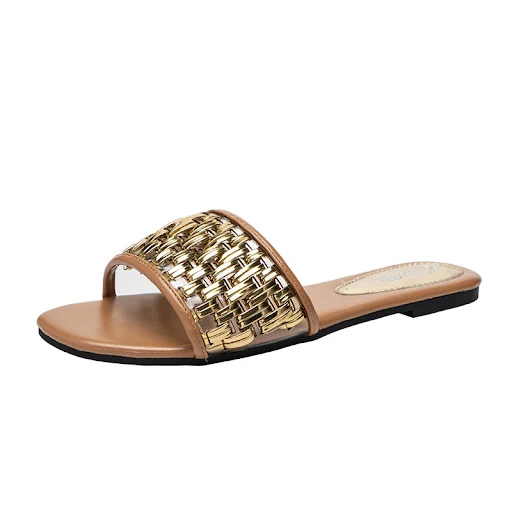 Title 4, Womens Gold Braided Belt Casual Flat Sandals a...