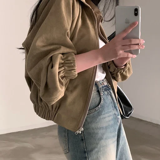 Title 10, Retro Lapel Loose Zip Long Sleeve Short Coat of...