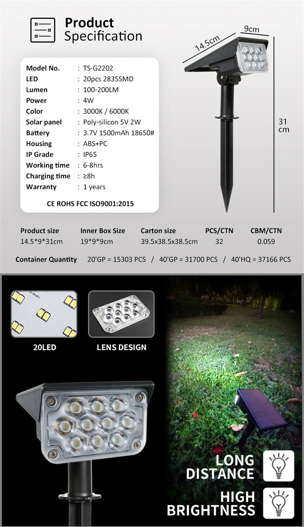 Title 2, Adjustable Solar Spotlight Solar Garden Light I...