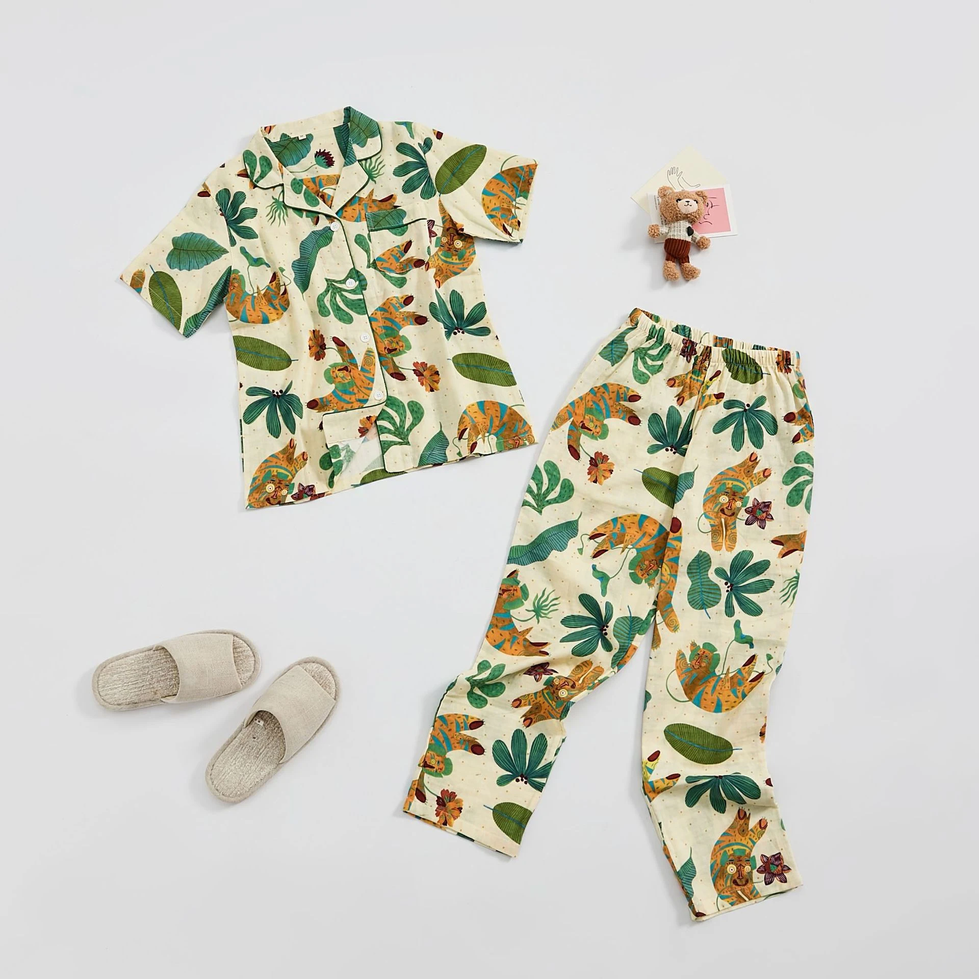Tiger Print Cotton Gauze Loose and Cute Short Sleeve Thin Homewear. Breathable and comfy nightwear, perfect for lounging — photo 12