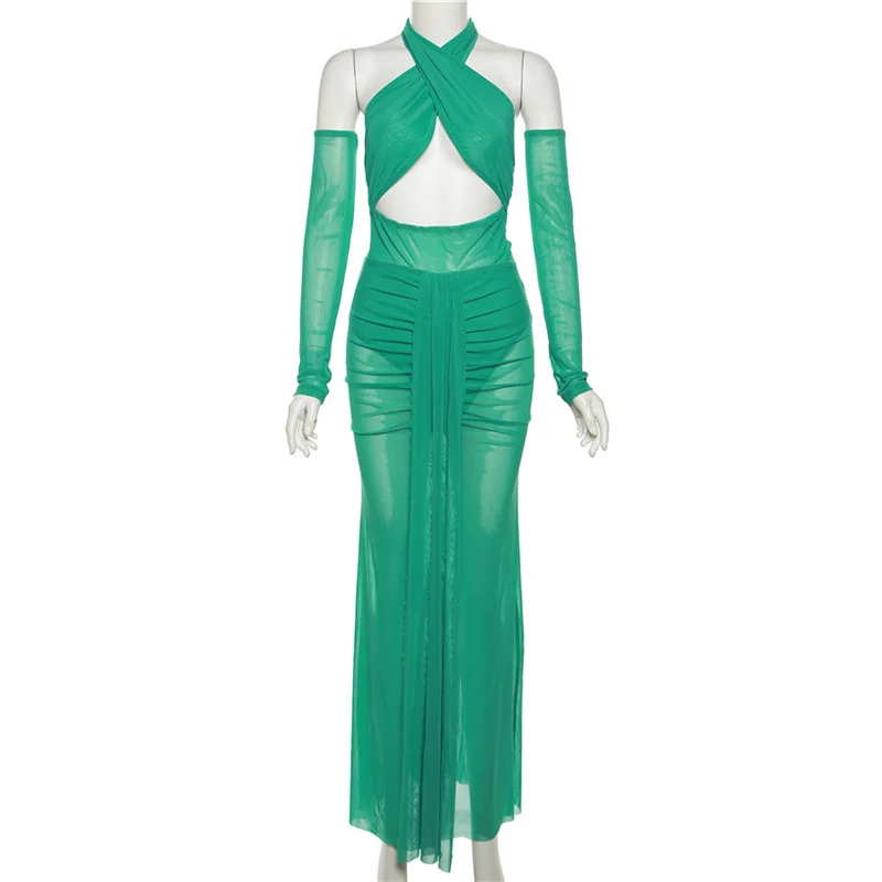 Title 3, Cross-halterneck Jumpsuit Ribbon High Waist Cri...