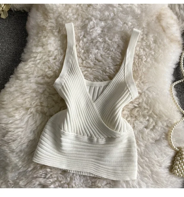 Vest V-hals met effen kleur hoge taille zichtbaar — foto 8