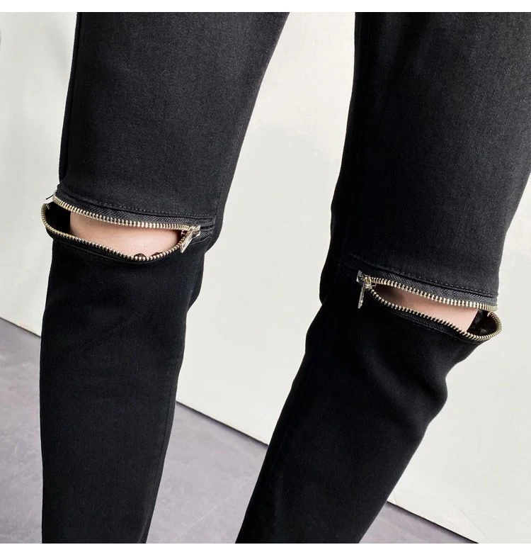 Title 16, Jeans uomo slim fit strappati con zip al ginocc...