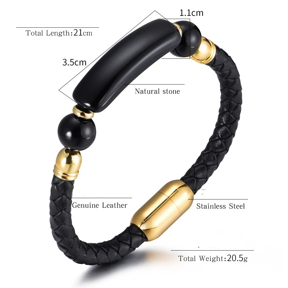 Pulseira masculina em estilo europeu simples, couro e aço inoxidável, acessório elegante e resistente para o homem moderno. — foto 3