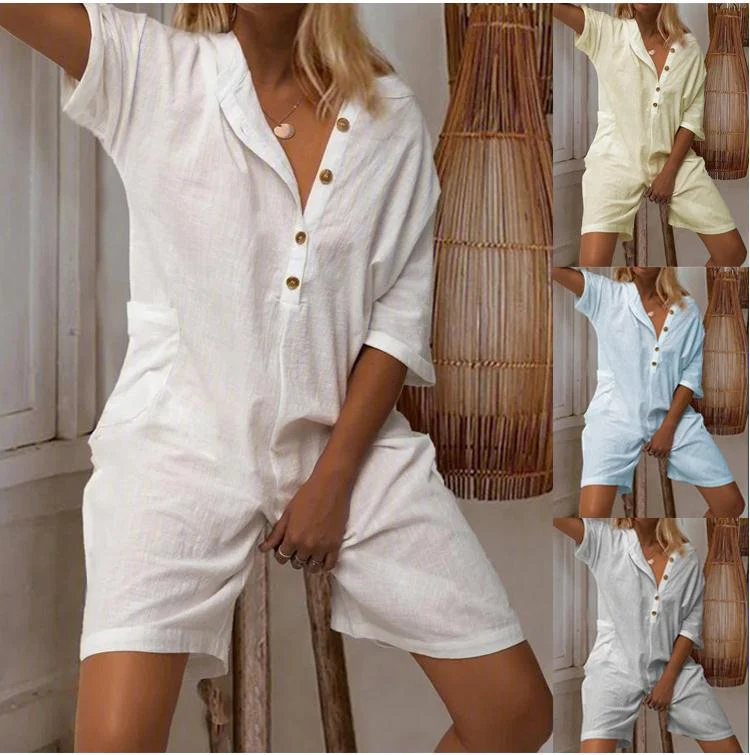 Title 2, Jumpsuit donna in cotone e lino con revers, sti...