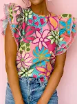 Blusa feminina com mangas curtas e babados, ideal para um visual charmoso e elegante. Perfeita para diversas ocasiões. — foto 10