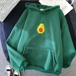 Suéter Abacate Estilo Coreano Estudante Manga Longa Pullover Casual Sem Bolso com Capuz Tops para Casais, perfeito para o dia a dia. — foto 1